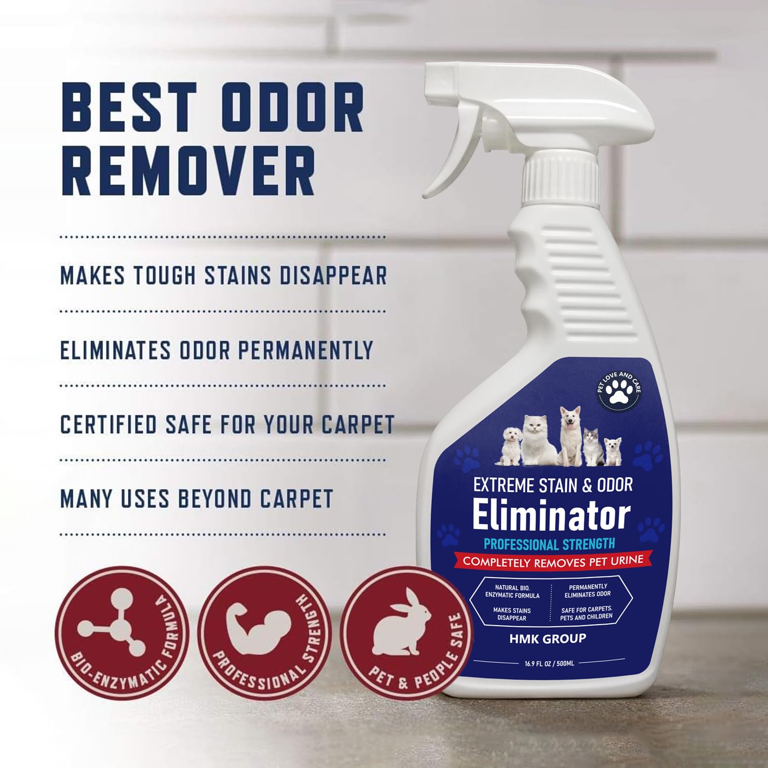 بخاخ مزيل للبقع والروائح الكريهة، بخاخ احترافي قوي لازالة الروائح الكريهة للحيوانات الاليفة - تركيبة انزيمية للبقع والروائح الصعبة للقطط والكلاب والبراز ومنظف البقع ومزيل البول