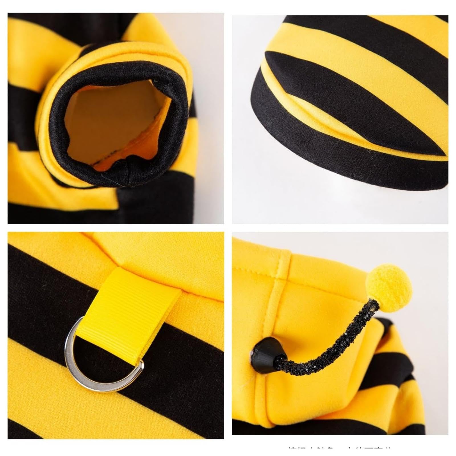 زي تنكري بقلنسوة للقطط والنحل من تزويق، خطوط نحلة لطيفة، ملابس للحيوانات الاليفة والقطط الصغيرة والكلب (مقاس S، اصفر واسود)