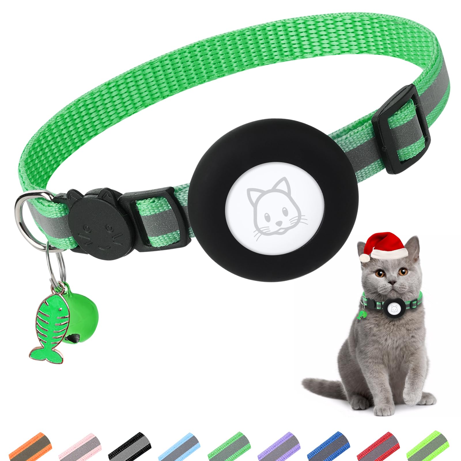 طوق للحيوانات الاليفة مع حامل لجهاز ابل ايرتاج مضاد للماء وجرس ومشبك امان وتصميم عاكس وبعرض 3/8 انش، مناسب للكلاب والقطط (برتقالي)