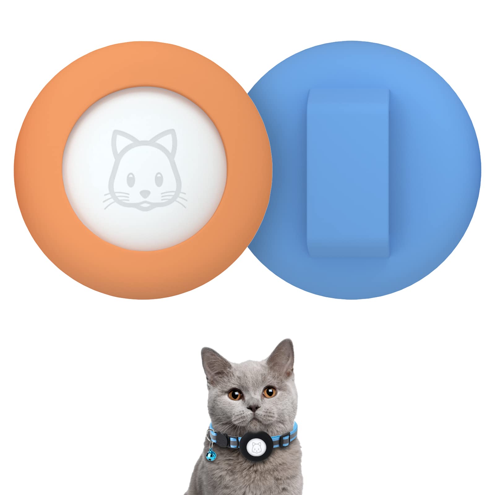 طوق للحيوانات الاليفة مع حامل لجهاز ابل ايرتاج مضاد للماء وجرس ومشبك امان وتصميم عاكس وبعرض 3/8 انش، مناسب للكلاب والقطط (برتقالي)