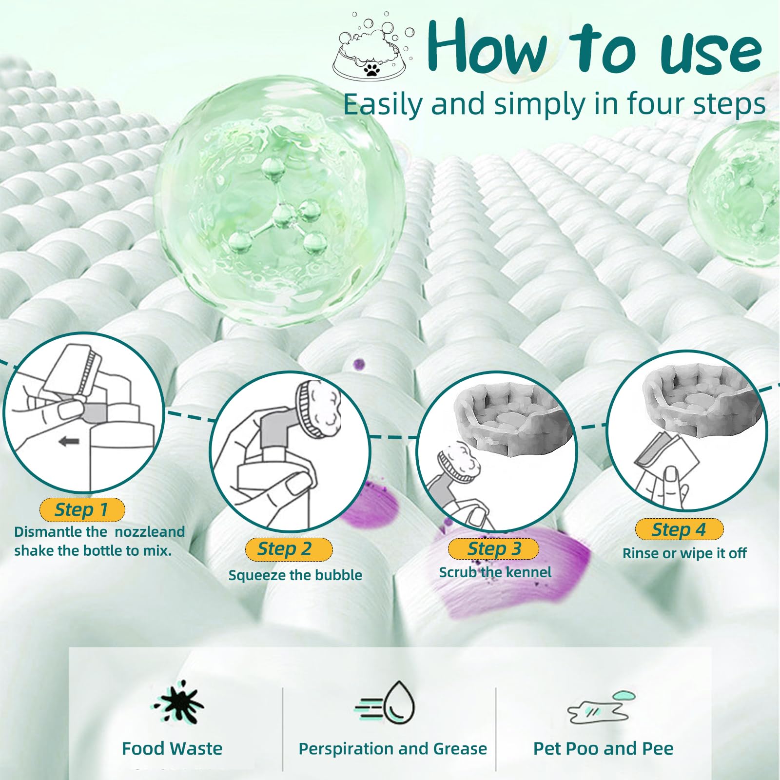 مزيل البقع والروائح الكريهة للحيوانات الاليفة من دي اف اف جي اتش او ال - منظف رغوي متعدد الاغراض لازالة بقع الحيوانات الاليفة - بدون شطف - مناسب للسجاد واسرة الحيوانات الاليفة (1)