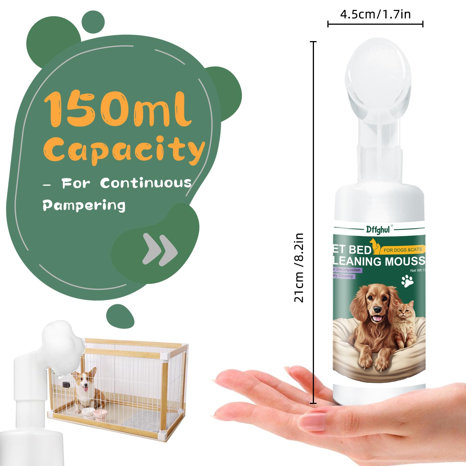 مزيل البقع والروائح الكريهة للحيوانات الاليفة من دي اف اف جي اتش او ال - منظف رغوي متعدد الاغراض لازالة بقع الحيوانات الاليفة - بدون شطف - مناسب للسجاد واسرة الحيوانات الاليفة (1)