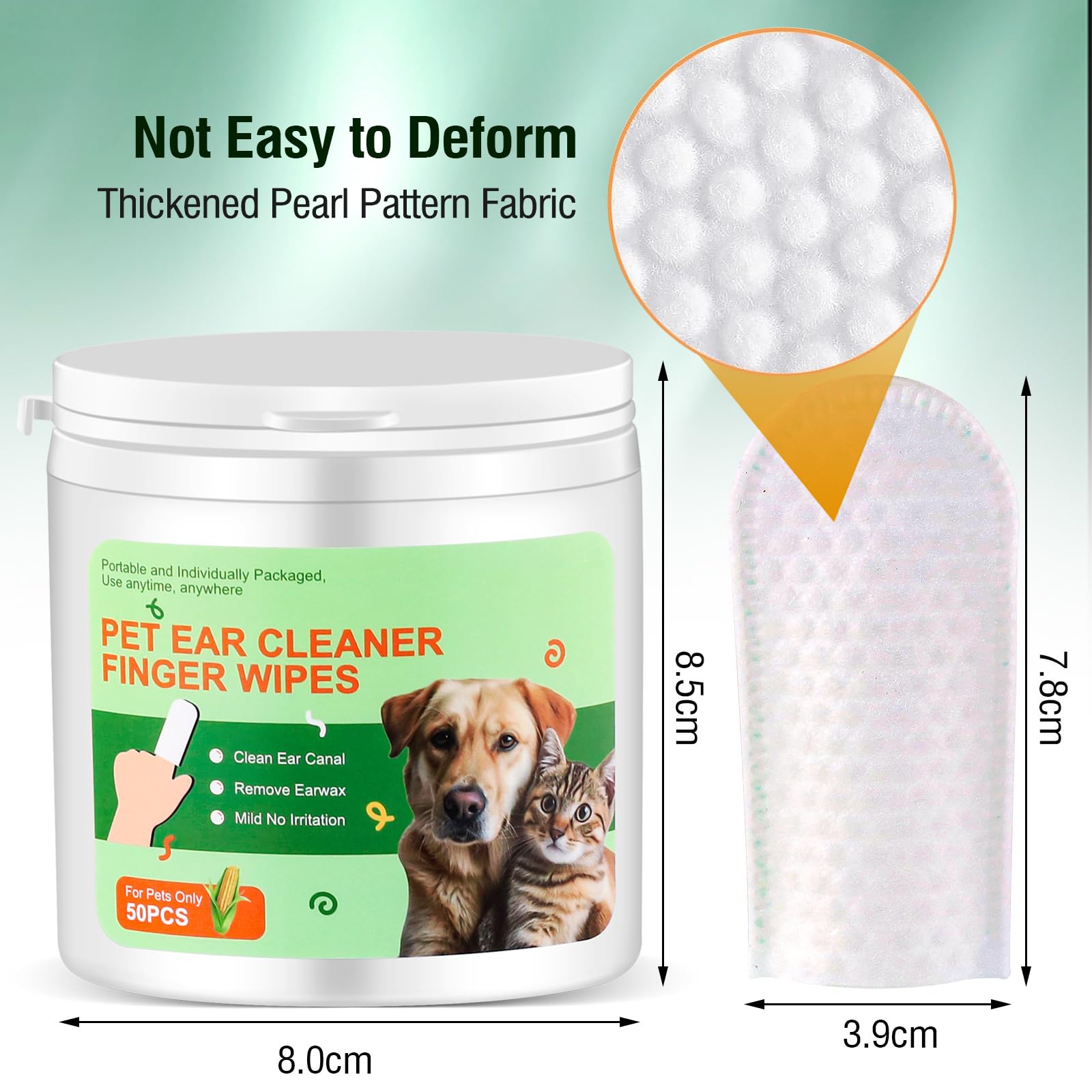 مناديل مبللة للاذن للكلاب والقطط، تنظيف مهدئ، ازالة الروائح، مستخلصات نباتية طبيعية، 50 قطعة
